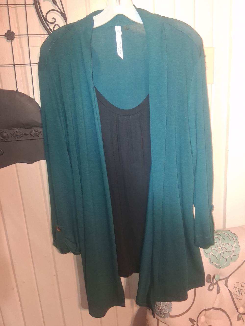 NY Collection Teal Open-Front Women's Cardigan